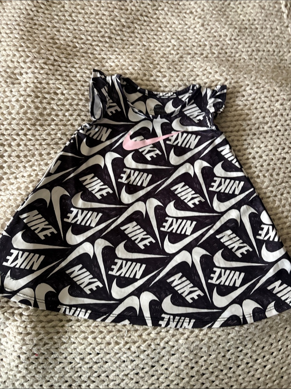 Nike Black & White All-Over Logo Tank Dress with Pink Swoosh
